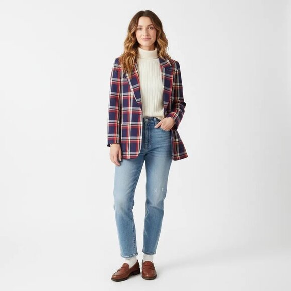 Pendleton Jackets & Blazers - Pendleton Women's Vintage Red Blue Tartan Plaid Blazer Jacket Top Size Petite